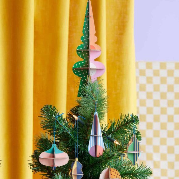 NWT Studio Roof Festive Set Polka (Includes a tree topper and 5 ornaments) - Picture 2 of 3